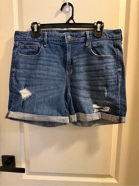 Old Navy Dark Blue Distressed Rolled-Hem Denim Shorts